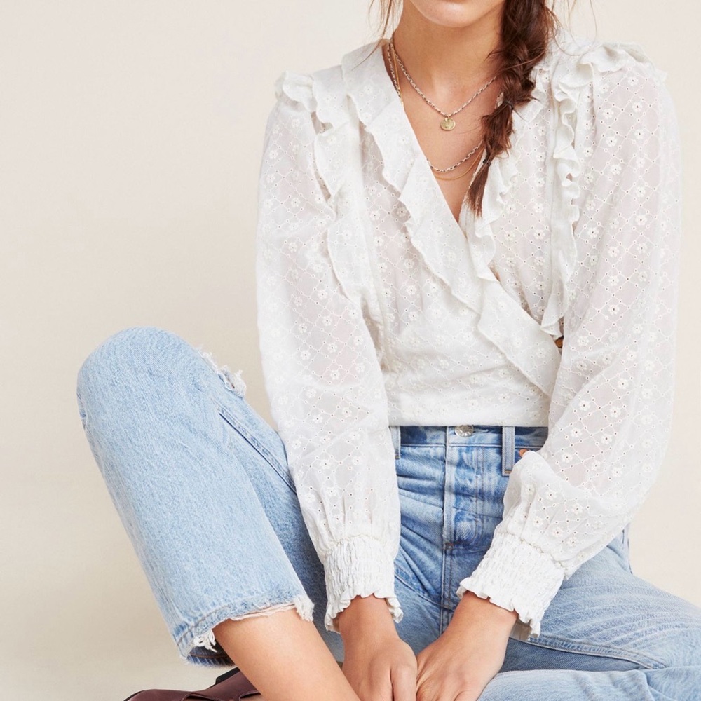 NWT-Maive Laila White Ruffle Blouse
